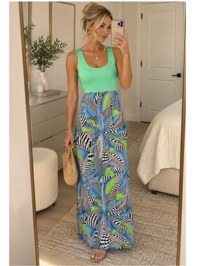 TYCHE Tropical Getaway Color Block Sleeveless Maxi in Mint USA MADE (S,M,L)